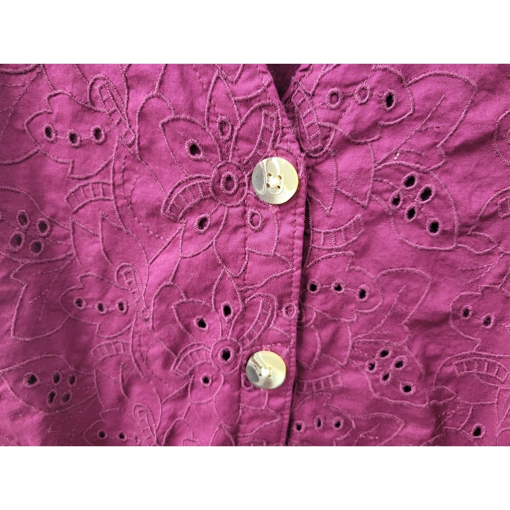 Liz Claiborne Wild Cherry Eyelet Cotton Button Front Midi Dress Pockets XL - Picture 7 of 12